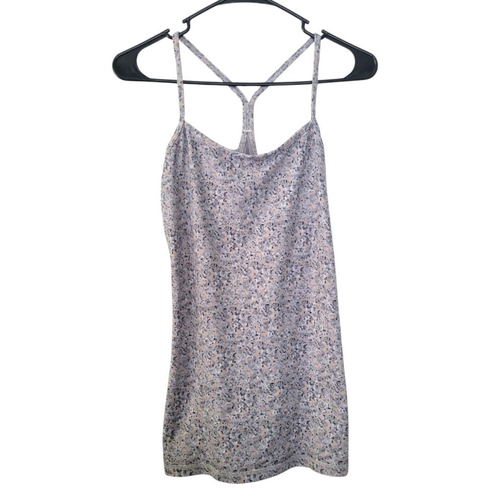 Lululemon Power Y Luon Tank Top Petite Fleur Silver Spoon Grey Floral Print 8